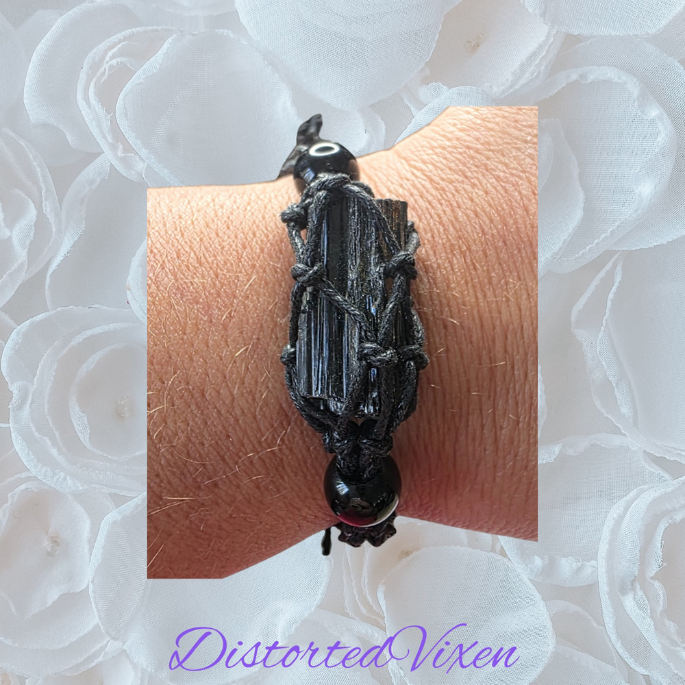 Black Tourmaline Macramé Bracelet, Raw Crystal Protection Bracelet, Grounding St - Picture 2 of 6